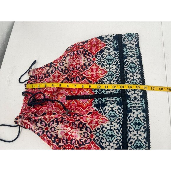 Gypsy XS Halter Top Red Blue Medallion Print Tie-Front Boho Festival Cami - Picture 8 of 10